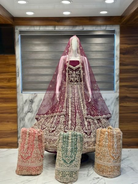 Exquisite Maroon Party Wear Velvet Lehenga with Sequins and Diamond Work for Women Bridal Lehenga Choli
