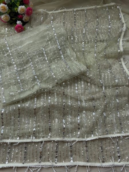 Exquisite Mint Green Party Wear Soft Net Saree with Original Beads Work for Women Bollywood Fancy Sarees Wholesale