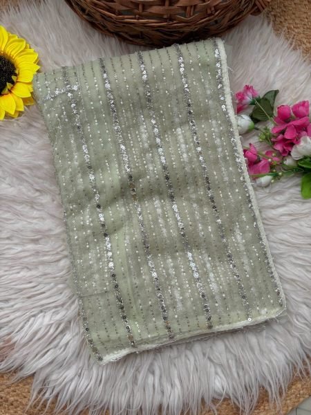 Exquisite Mint Green Party Wear Soft Net Saree with Original Beads Work for Women Bollywood Fancy Sarees Wholesale