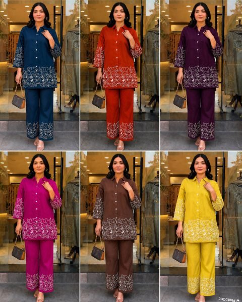 Exquisite Orange Boutique Finish Rayon Embroidered Top and Palazzo Set at Direct Mill Price CO ORD Sets