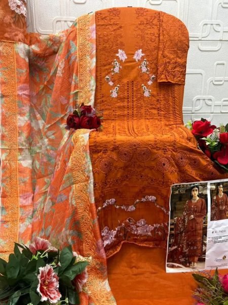 Exquisite Orange Cotton Chikankari Embroidered Suit with Premium Dupatta Design Salwar Kameez