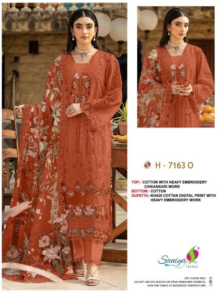 Exquisite Orange Cotton Chikankari Embroidered Suit with Premium Dupatta Design Pakistani Suits Wholesale