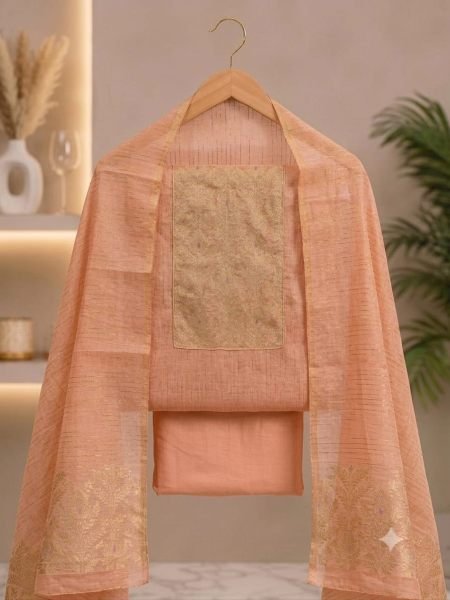Exquisite Peach Designer South Silk Jacquard Suit with Santoon Bottom For Daily Wear Dress Material 