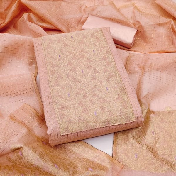 Exquisite Peach Designer South Silk Jacquard Suit with Santoon Bottom For Daily Wear Color Set Matching Dress Material Wholesale