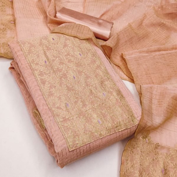 Exquisite Peach Designer South Silk Jacquard Suit with Santoon Bottom For Daily Wear Color Set Matching Dress Material Wholesale