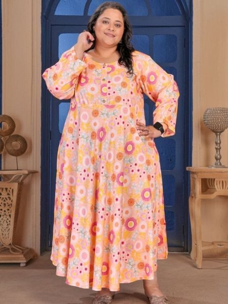 Exquisite Peach Plus Size Rayon Kurti at Wholesale Rate for Daily Wear Kurtis