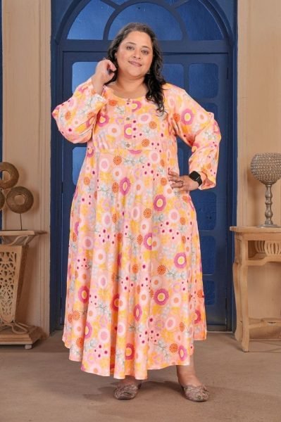 Exquisite Peach Plus Size Rayon Kurti at Wholesale Rate for Daily Wear Plus Size Kurti / Gown