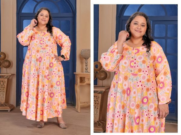 Exquisite Peach Plus Size Rayon Kurti at Wholesale Rate for Daily Wear Plus Size Kurti / Gown