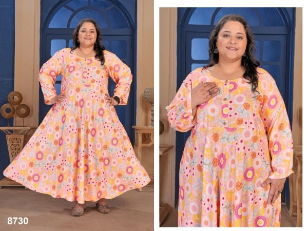 Exquisite Peach Plus Size Rayon Kurti at Wholesale Rate for Daily Wear Plus Size Kurti / Gown