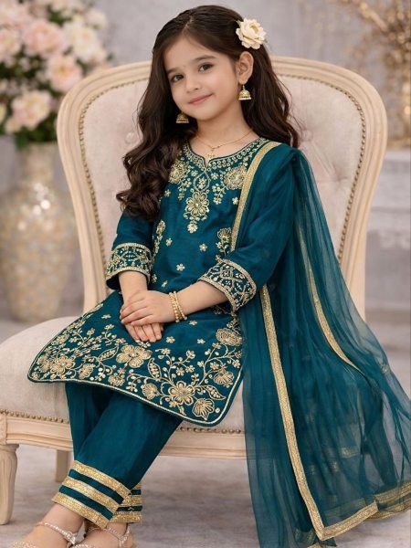 Exquisite Peacock Green Trendy Girls Outfit for Eid and Ramzan Nights Kurtis