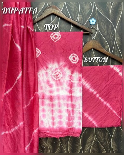 Exquisite Pink Chanderi Cotton Hand Bandhej Dress Material with Matching Dupatta Color Set Matching Dress Material Wholesale