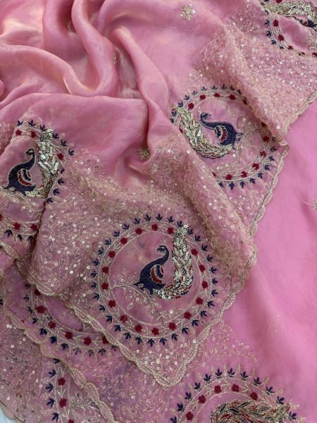 Exquisite Pink Women's Space Satin Saree with Embroidered Blouse For Wedding Designer Wedding Sarees Wholesale