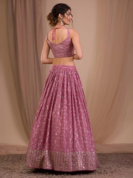 Exquisite Purple Georgette Lehenga Choli with Soft Net Embroidered Dupatta For Reception Bridal Lehenga Choli