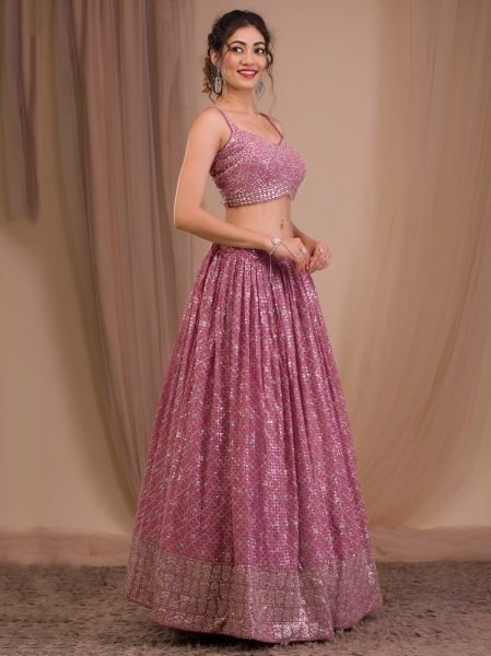 Exquisite Purple Georgette Lehenga Choli with Soft Net Embroidered Dupatta For Reception Bridal Lehenga Choli