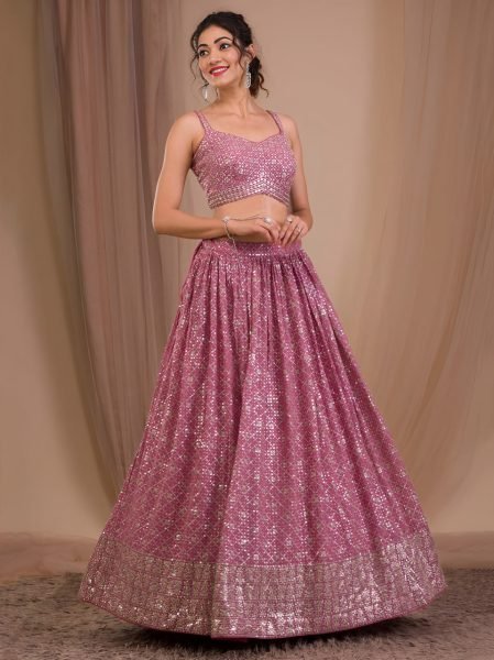 Exquisite Purple Georgette Lehenga Choli with Soft Net Embroidered Dupatta For Reception Bridal Lehenga Choli
