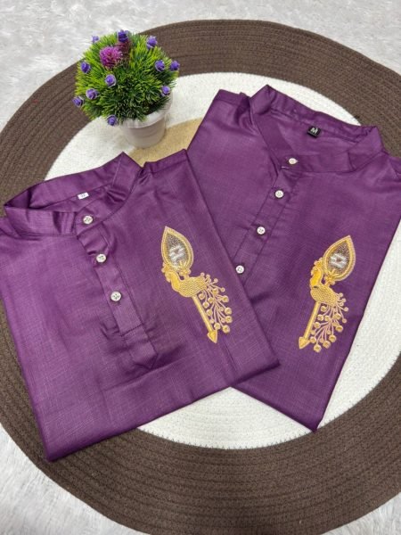 Exquisite Purple Men’s Printed Jippa and Kids Matching Jippa Set at Wholesale Rate Father Son Collection 