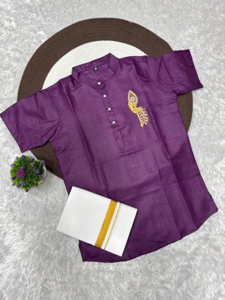 Exquisite Purple Men’s Printed Jippa and Kids Matching Jippa Set at Wholesale Rate Father Son Collection 