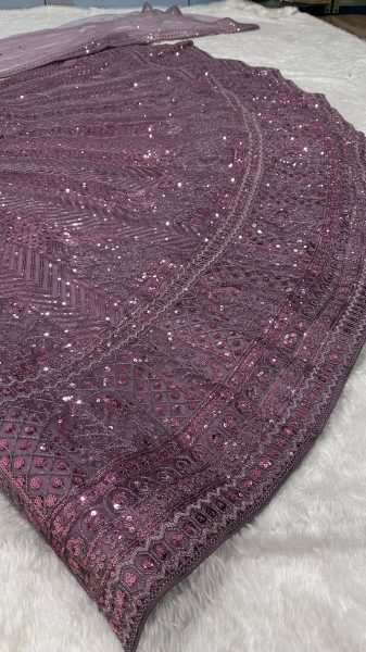 Exquisite Purple Net Lehenga Choli with Front and Back Sequin Embroidered Blouse Designer Lehenga Choli