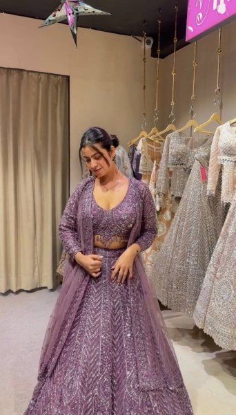 Exquisite Purple Net Lehenga Choli with Front and Back Sequin Embroidered Blouse Designer Lehenga Choli