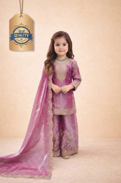 Exquisite Purple Stylish Girls Ethnic Wear Sharara Suit for Wedding Girls Wear