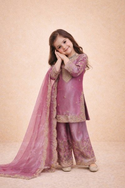 Exquisite Purple Stylish Girls Ethnic Wear Sharara Suit for Wedding Girls Wear
