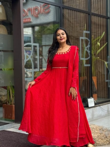 Exquisite Red Wedding Wear Fendy Silk Anarkali Suit with Four-Side Lace Dupatta 