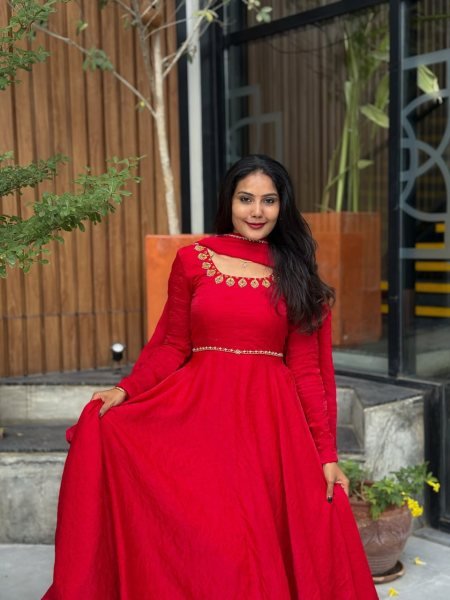 Exquisite Red Wedding Wear Fendy Silk Anarkali Suit with Four-Side Lace Dupatta Ready To Wear Collection