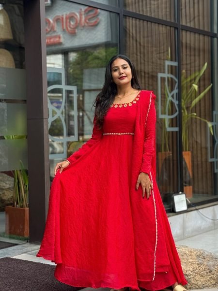 Exquisite Red Wedding Wear Fendy Silk Anarkali Suit with Four-Side Lace Dupatta Ready To Wear Collection