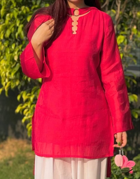 Exquisite Red White Mal Chanderi Cotton Top with Roman Cotton Plazo Pant at Wholesale Rate Ready To Wear Collection