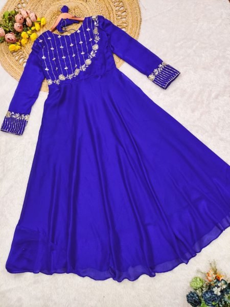 Exquisite Royal Blue Georgette Gwon With Full Sleeves For Dropshipping Supplier Georgette Kurti 