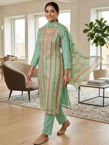 Exquisite Sky Blue Elegant Simmer Suit Material with Dupatta for Festive Wear Collection Dress Material 