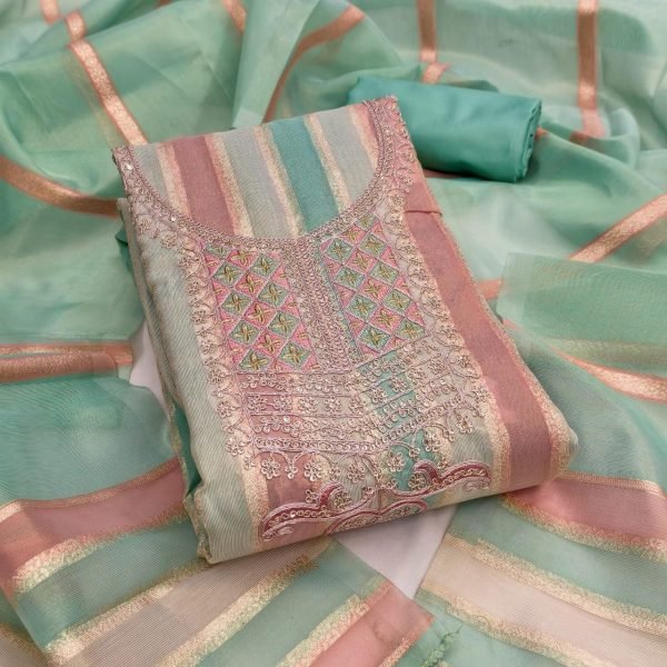 Exquisite Sky Blue Elegant Simmer Suit Material with Dupatta for Festive Wear Collection Color Set Matching Dress Material Wholesale
