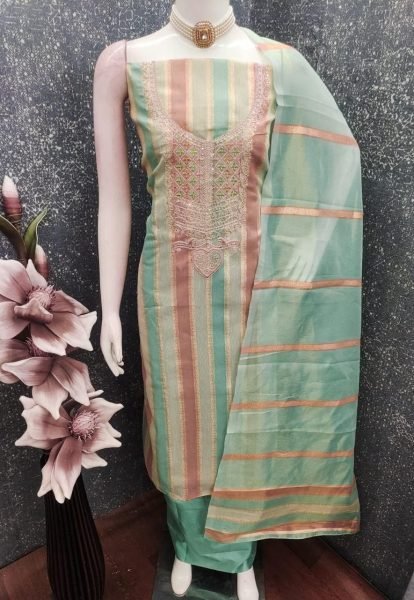 Exquisite Sky Blue Elegant Simmer Suit Material with Dupatta for Festive Wear Collection Color Set Matching Dress Material Wholesale