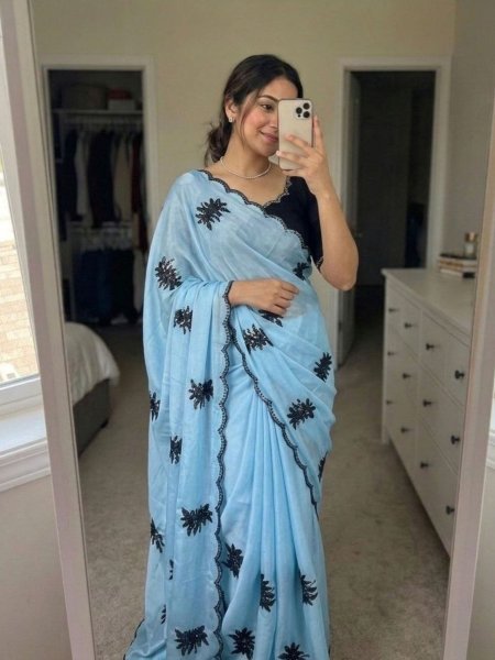 Exquisite Sky Blue Rangoli Silk Saree with Floral Butti Work for Festive Wear Sarees 