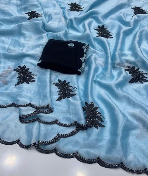 Exquisite Sky Blue Rangoli Silk Saree with Floral Butti Work for Festive Wear Silk Sarees Wholesale