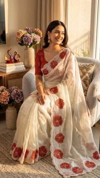 Exquisite White Designer Space Silk Saree with Heavy Applique Embroidery For Festival Silk Sarees Wholesale