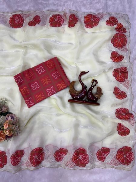 Exquisite White Designer Space Silk Saree with Heavy Applique Embroidery For Festival Silk Sarees Wholesale