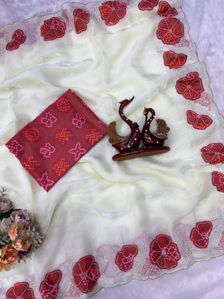 Exquisite White Designer Space Silk Saree with Heavy Applique Embroidery For Festival Silk Sarees Wholesale