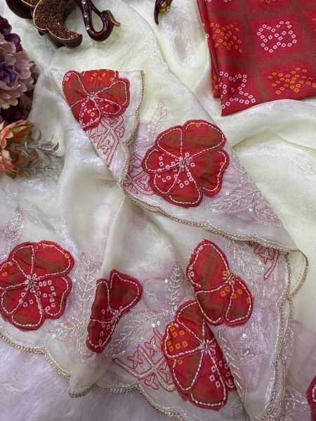 Exquisite White Designer Space Silk Saree with Heavy Applique Embroidery For Festival Silk Sarees Wholesale