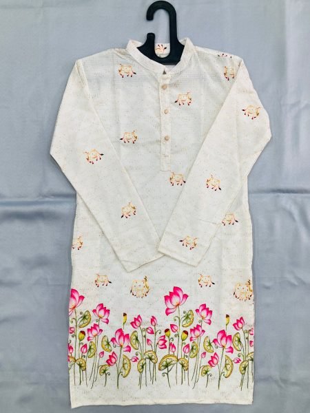 Exquisite White Men s Traditional Kurta Pajama Set with Crochet and Digital Print Kurta Pajama Wholesale