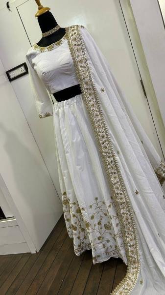 Exquisite White Slub Silk Zari Sequins Lehenga Choli Set For Womans At Best Rates Designer Lehenga Choli
