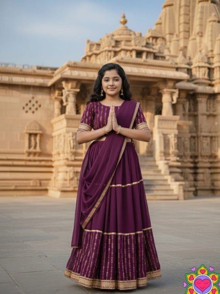 Exquisite Wine Girls Lehenga Set with Lace Border Dupatta For Special Occasions 