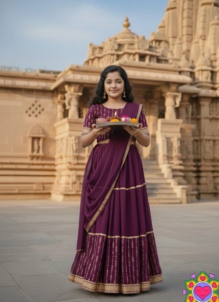 Exquisite Wine Girls Lehenga Set with Lace Border Dupatta For Special Occasions  Girls Wear