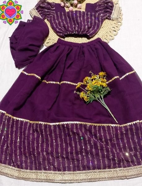 Exquisite Wine Girls Lehenga Set with Lace Border Dupatta For Special Occasions  Girls Wear