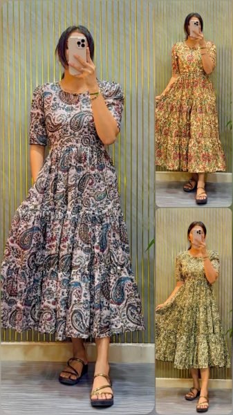 Exquisite Yellow Cambric Cotton Kalamkari Printed Midi Dress with Mobile Pocket Western Ladies Top Wholesale