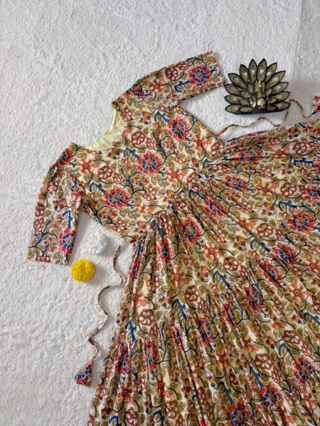 Exquisite Yellow Cambric Cotton Kalamkari Printed Midi Dress with Mobile Pocket Western Ladies Top Wholesale