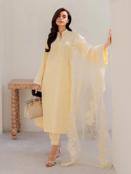 Exquisite Yellow Chanderi Silk Kurta Pant Dupatta Set with Embroidery Work Kurtis