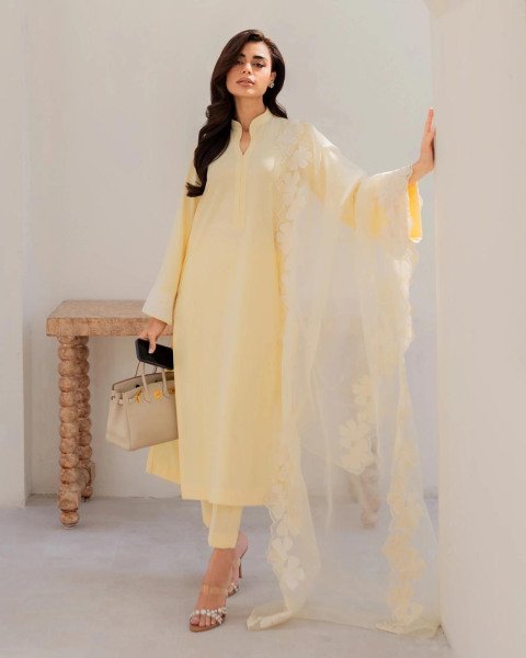Exquisite Yellow Chanderi Silk Kurta Pant Dupatta Set with Embroidery Work  Straight Cut Long Kurtis
