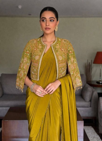 Exquisite Yellow Designer Lehenga Saree Set with Zari Embroidery Koti Ready To Wear Saree 