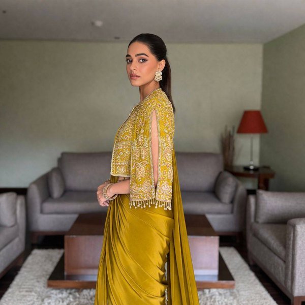 Exquisite Yellow Designer Lehenga Saree Set with Zari Embroidery Koti Ready To Wear Saree 